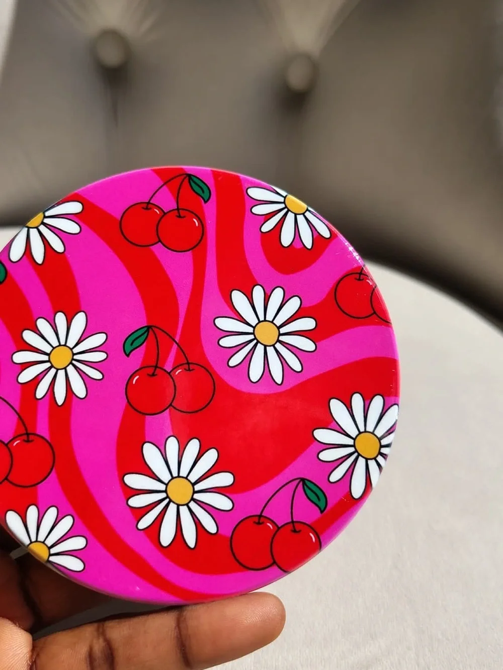 Pink & Red Cherry Daisy Sublimation Coaster